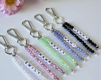 Custom Name Keychain/Gold Keychain/Silver Keychain/Personalized Name Keychain/Hand Bag Tag For Women/Gift for Mama/Daisy Beaded Keyring/Bulk