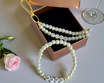 Personalized Pearl Name Bracelet & Keychain Gift Set