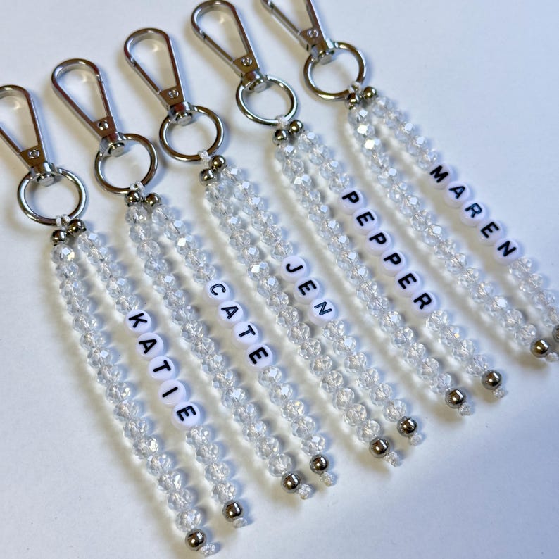 Custom Name Keychain/Gold Keychain/Silver Keychain/Personalized Name Keychain/Hand Bag Tag For Women/Gift for Mama/Daisy Beaded Keyring/Bulk image 14