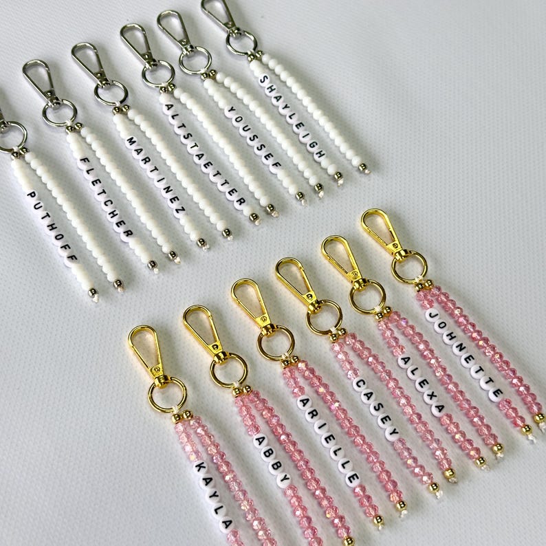 Custom Name Keychain/Gold Keychain/Silver Keychain/Personalized Name Keychain/Hand Bag Tag For Women/Gift for Mama/Daisy Beaded Keyring/Bulk image 15