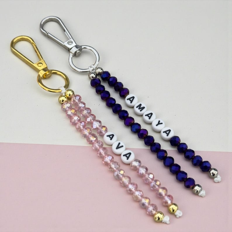 Custom Name Keychain/Gold Keychain/Silver Keychain/Personalized Name Keychain/Hand Bag Tag For Women/Gift for Mama/Daisy Beaded Keyring/Bulk image 10