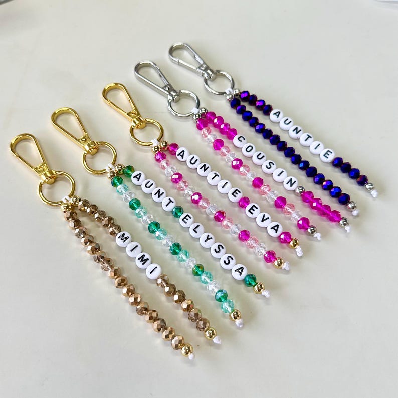 Custom Name Keychain/Gold Keychain/Silver Keychain/Personalized Name Keychain/Hand Bag Tag For Women/Gift for Mama/Daisy Beaded Keyring/Bulk image 9