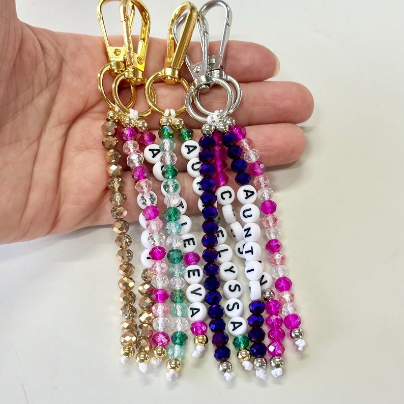 Custom Name Keychain/Gold Keychain/Silver Keychain/Personalized Name Keychain/Hand Bag Tag For Women/Gift for Mama/Daisy Beaded Keyring/Bulk image 20