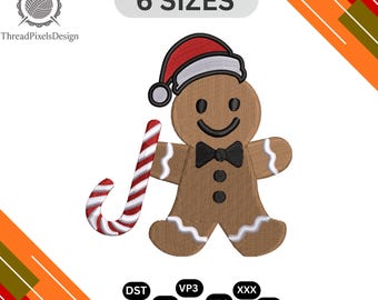 Christmas Gingerbread Cookie Embroidery Design: Candy Cane Bow (Digital Embroidery File)