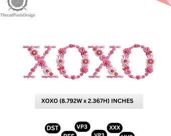 XOXO Floral Embroidery Design - Valentines Day (Digital Embroidery)