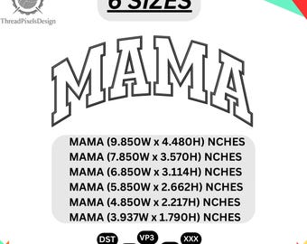 Mama Outline Embroidery Design, Mother's Day Gift, 6 Sizes (Digital Files)