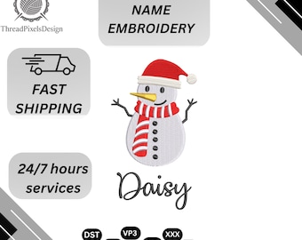 Snowman Embroidery Design, Custom Name , Christmas Pattern,  Winter Embroidery, (Digital Files)