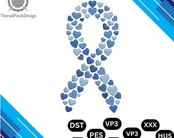 Embroidered Ovarian Cancer Awareness Heart Ribbon Design (Digital Download)
