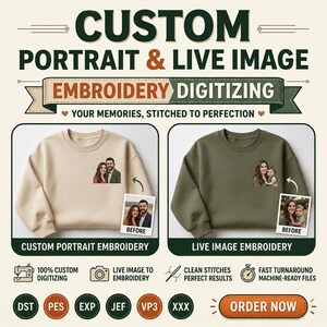 Custom Portrait Embroidery Digitizing | Photo to Embroidery File | Couple, Family, Pet Image | (DIGITAL DOWNLOAD)