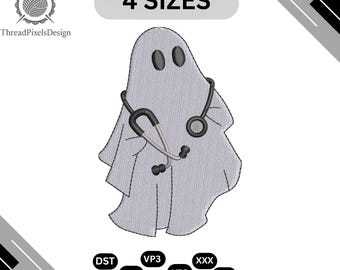 Medical Ghost Embroidery Design: Stethoscope Doctor (Digital Download)