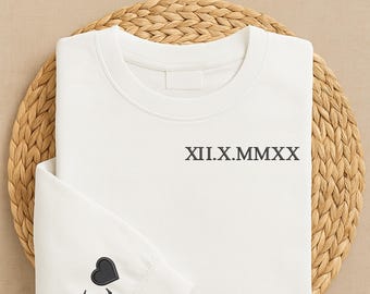 Embroidered Roman Numeral , Custom Anniversary Date Couple, Custom Initials With Heart Sleeve , Valentine Embroidery, (Digital Files)