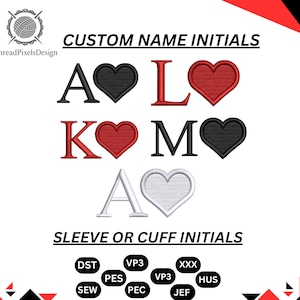 Custom Name Embroidery Initial Heart , Personalized Valentines , Embroidered Couples Outfit(Digital Files)