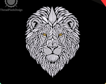 Lion Face Embroidery Design, Floral  Animal Machine Embroidery (Digital Files)