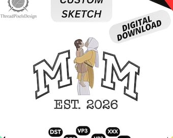 Custom Embroidered Mom Photo Portrait, Personalized Sketch from Picture Mother's Day,(Digital Download)