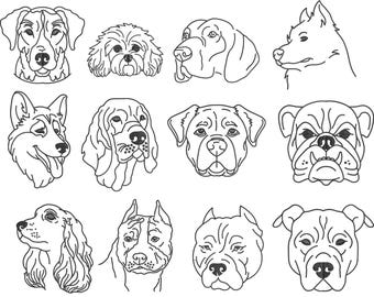 Custom Pet Outline Embroidery, Dog Face Line Art (Digital Download)