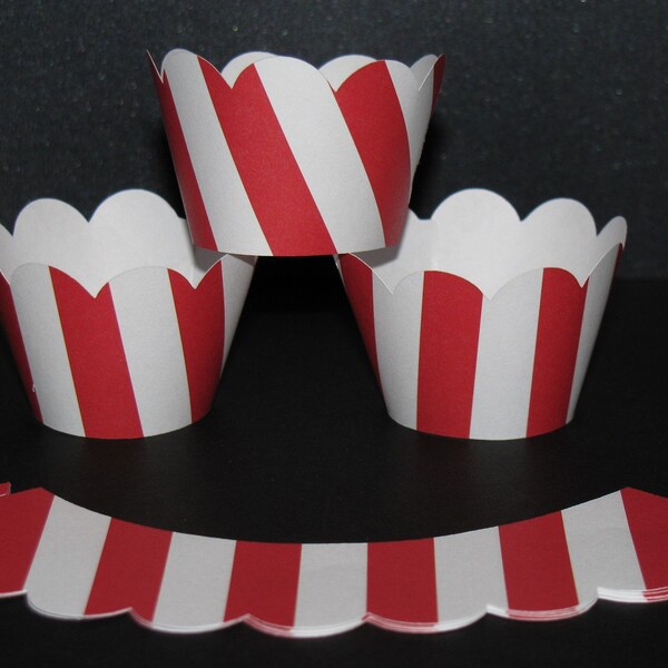 custom order fro marie marcel striped Red Mini Cupcake Wrappers holders wraps circus dr seuss