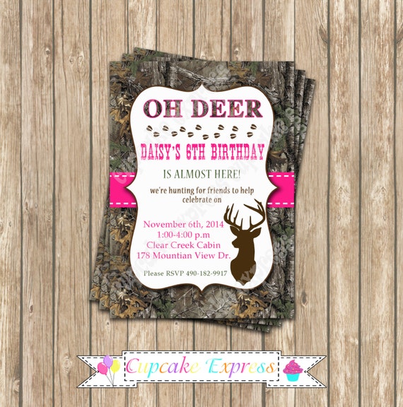 Camo Girl Hunting Birthday  Party  PRINTABLE Invitation 5x7 