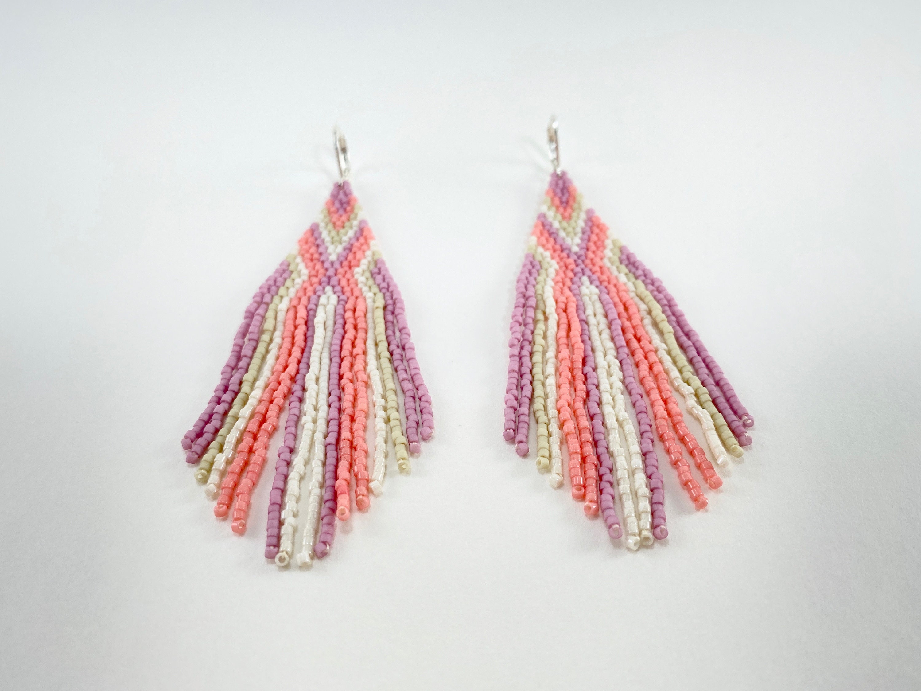 Pink and Purple Seed Bead Earrings Long Beaded Chandelier | Etsy