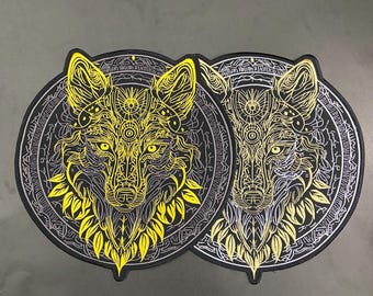 Golden Wolf Back Patch: Iron-On Biker Vest Applique (12 Inches Patch