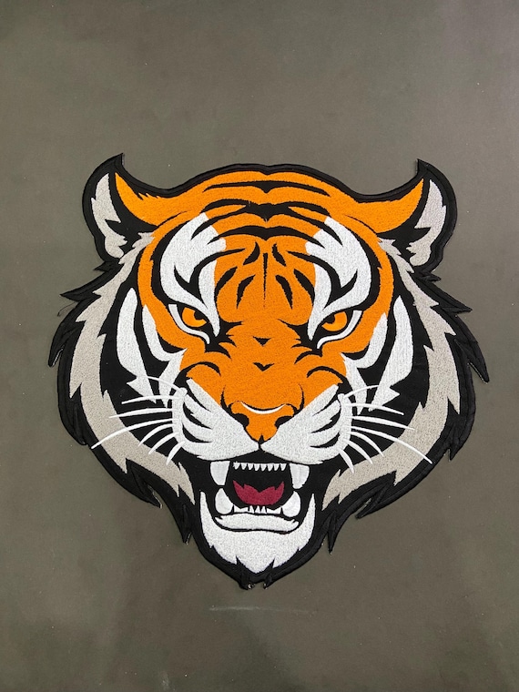 Bengal Tiger Patch: Embroidered Iron-On Roaring Wild Animal Applique (12 Inch)