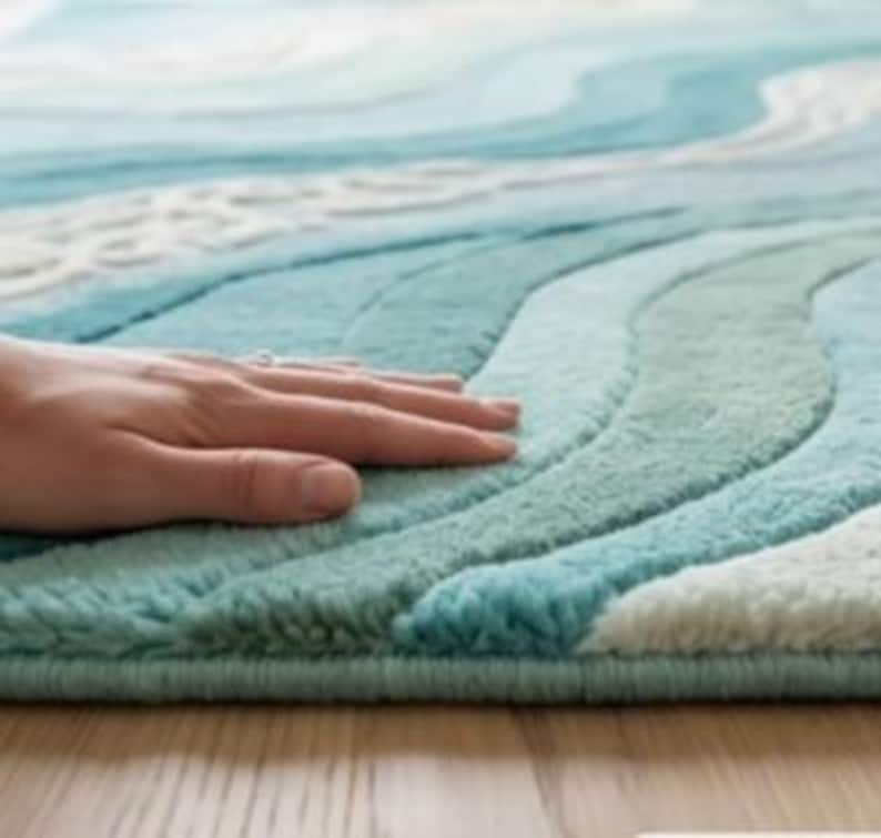 Hand-tufted Wool Ocean Wave Rug – Teal Blue Aqua Coastal Carpet - Etsy