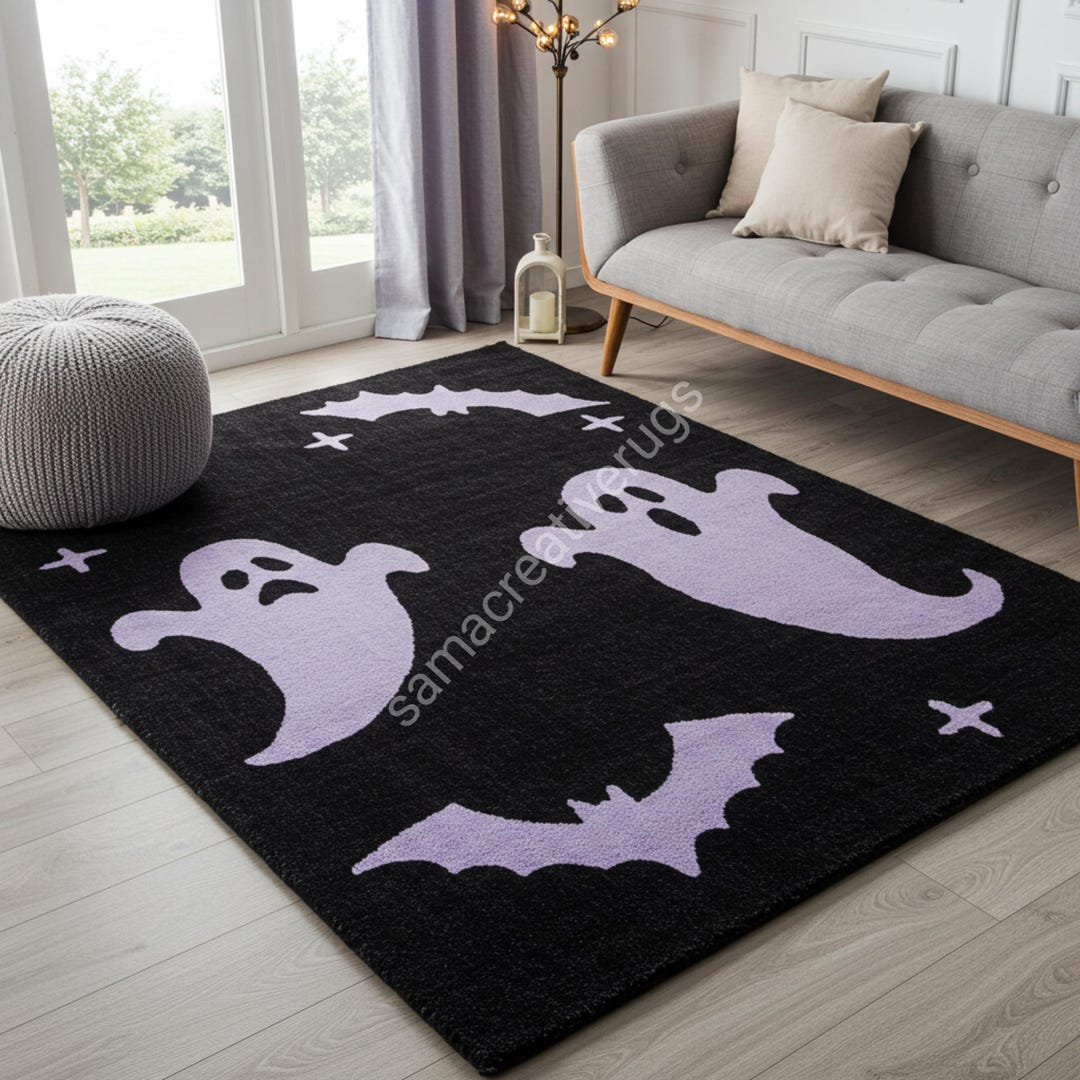 Spooky Ghost Bat Area Rug - Hand-tufted Wool Halloween Decor - Etsy