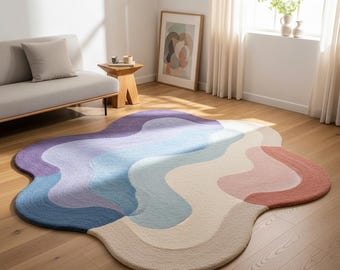 Hand-Tufted Wool Area Rug: Abstract Swirl, Irregular Shape
