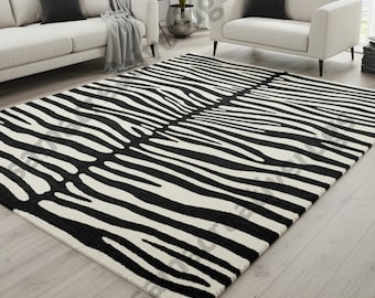 Handgetuft wollen vloerkleed met zebraprint - modern woonkamertapijt