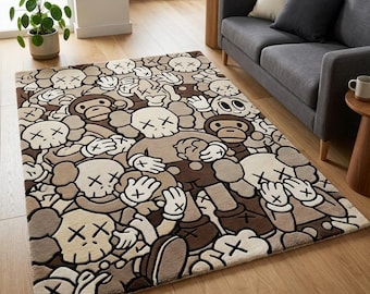 KAWS Inspired Hand Tufted Wool Rug, Modern Abstract Area Rug, Handmade Luxury Rug, Custom Size Contemporary Living Room Rug, 8x10, 9x12, 5x8