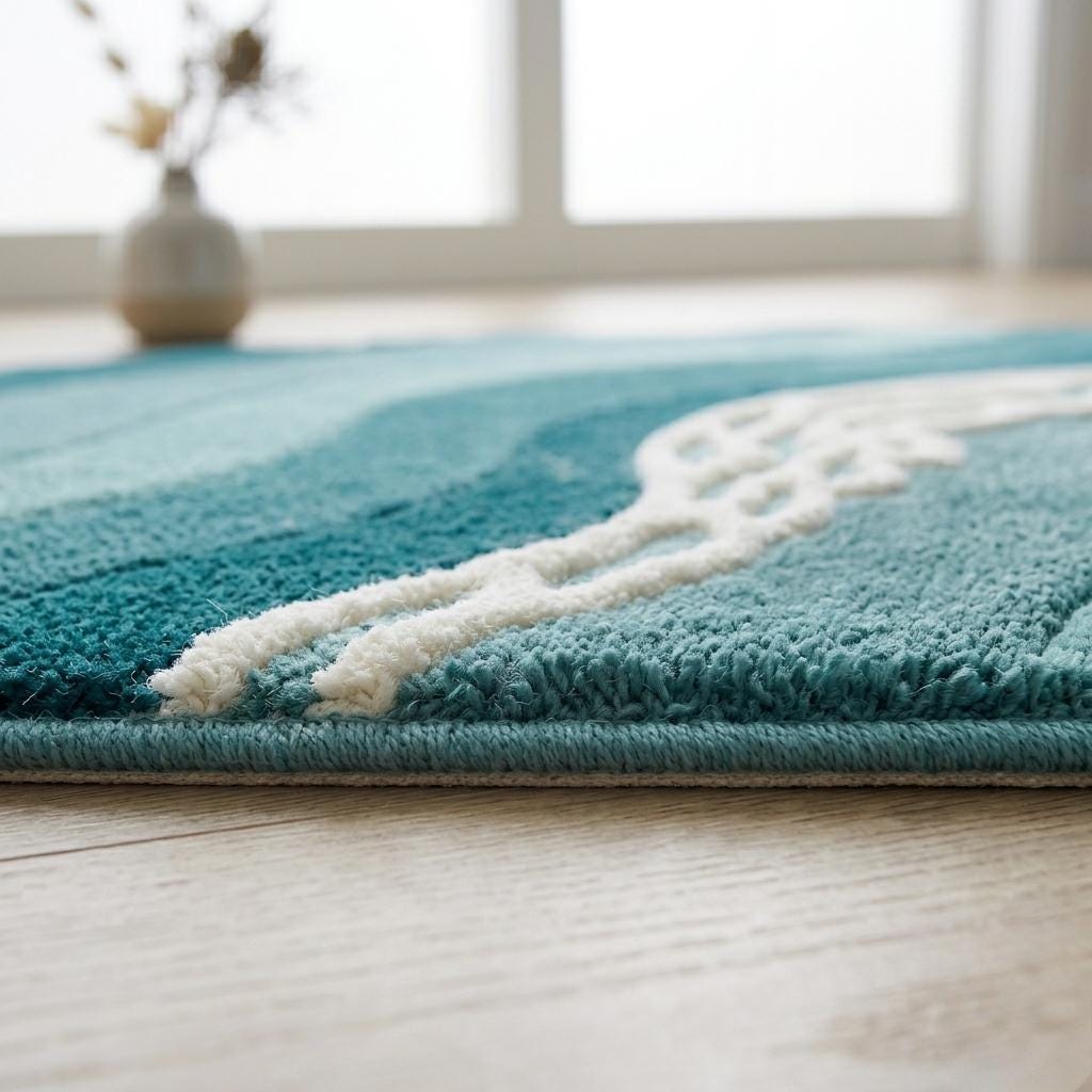 Hand-tufted Wool Ocean Wave Rug – Teal Blue Aqua Coastal Carpet - Etsy