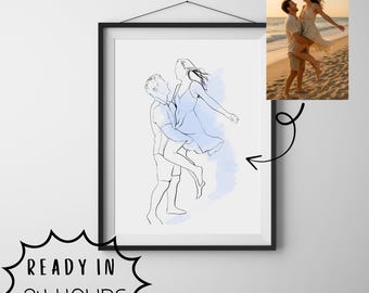 Minimal Line Art Paar Porträt 2 Personen - Personalisierte Line Art | Familie, Paar, Freunde |  Digital Download Geschenk