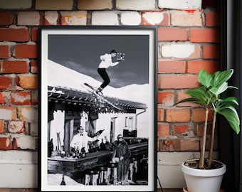 Vintage Ski Champagne Delivery Canvas Decor, Retro Apres Skiing Poster, Museum Grade Wall Art