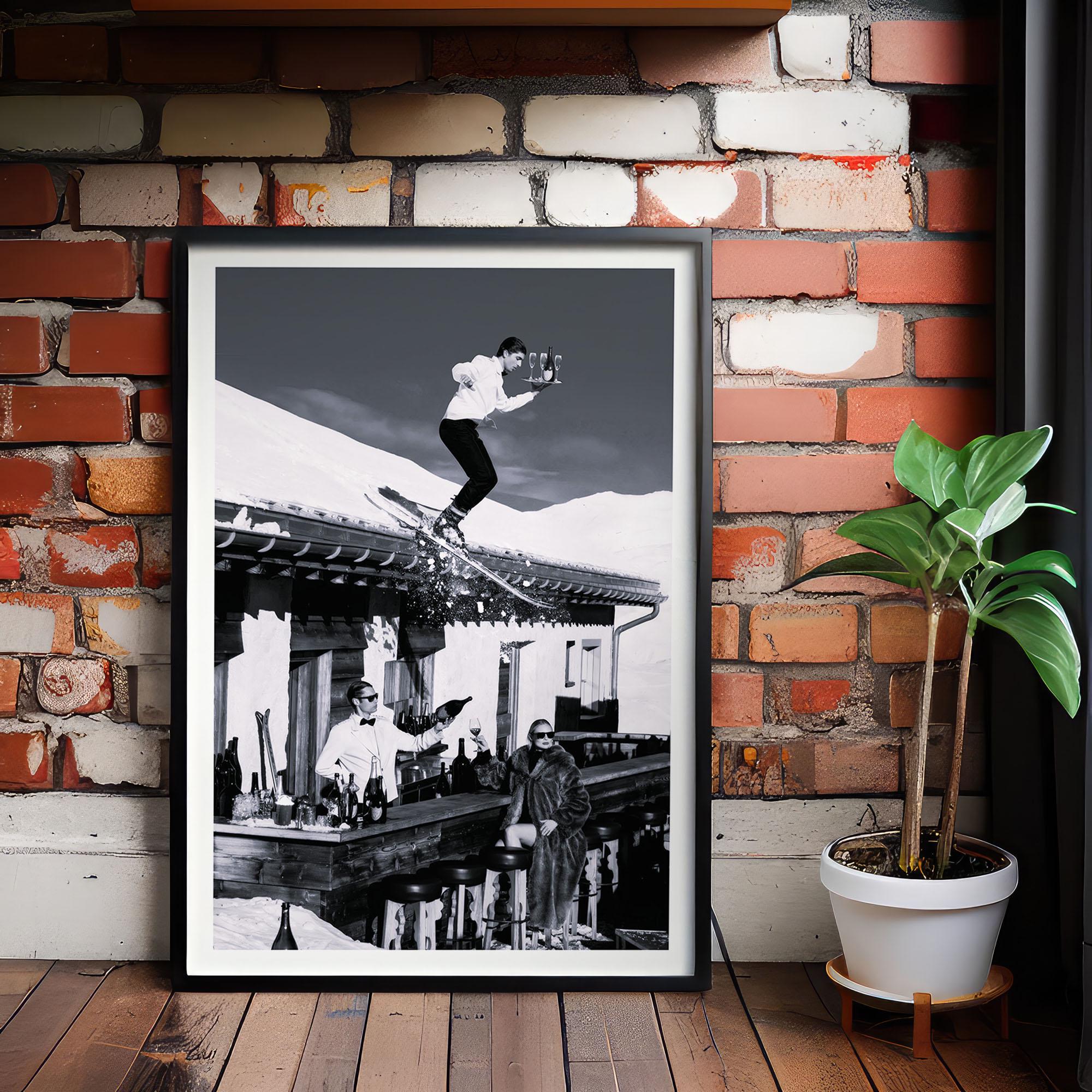 Vintage Ski Champagne Delivery Canvas Decor, Retro Apres Skiing Poster, Museum Grade Wall Art