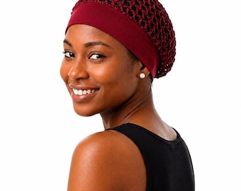 Nueva redecilla elástica para el cabello con diadema incorporada (paquete de 2) – Redecilla elástica de ganchillo – Sin marcas, gorro de malla elástica para todo tipo de cabello