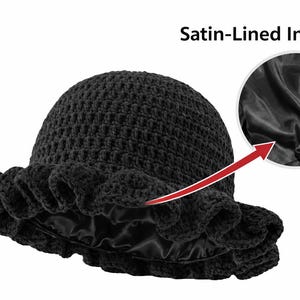 Satin-Lined Crochet Ruffle Beanie | Handmade Protective Hair Accessory