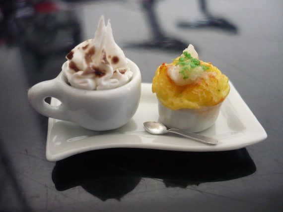 Souffle Bakery and Lemon Tea on Tray Dollhouse Miniatures Food Supply Deco-22