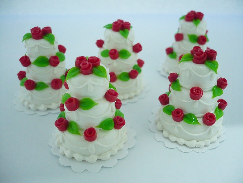 Set of 2 Chocolate Cakes Blossom Rose Top Dollhouse Miniatures Food Deco 2.00 cm