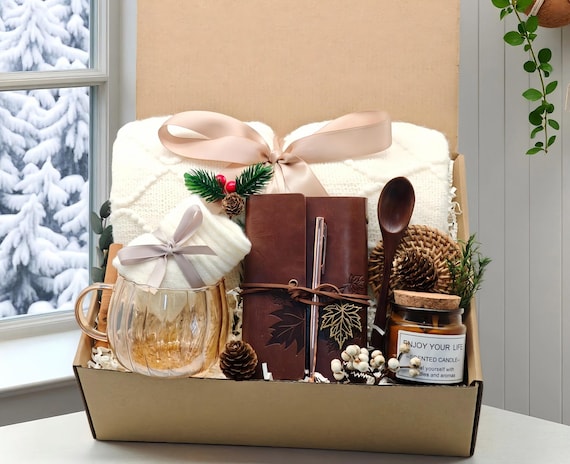 Classy Gift Basket for Women , Cozy Gift Box with Blanket, Socks, Candle , Self Care Gift Box,Christmas gifts,Gifts for Her for Any Occasion