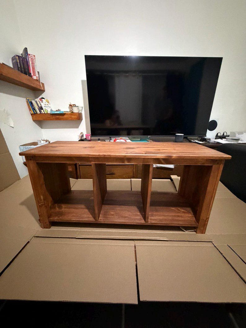 Solid Wood Bench with Deep Shelves – Large Handmade Bench for Entryway, Hallway or Bedroom Seating image 16