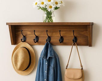 Rustic Wall Coat Rack | Coat Hooks with Shelf