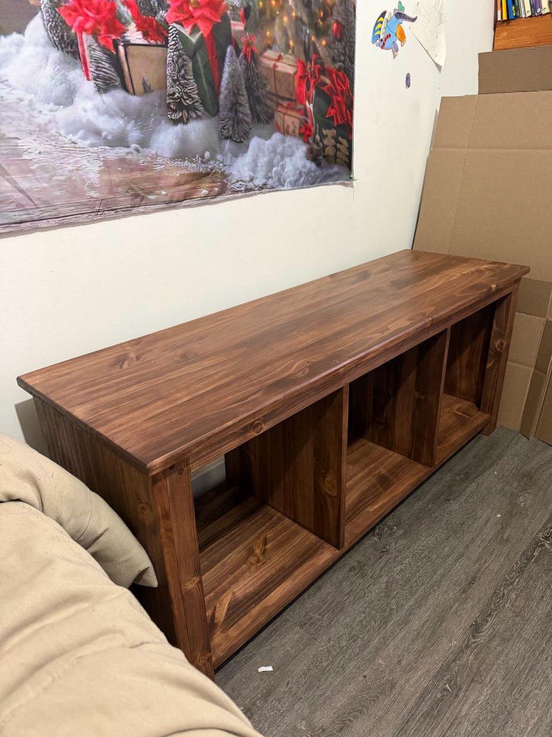 Solid Wood Bench with Deep Shelves – Large Handmade Bench for Entryway, Hallway or Bedroom Seating image 6