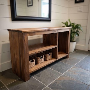 Solid Wood Bench with Deep Shelves – Large Handmade Bench for Entryway, Hallway or Bedroom Seating image 7