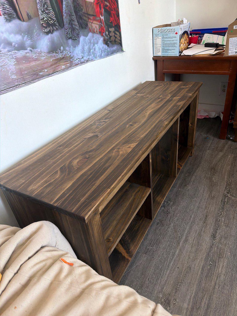 Solid Wood Bench with Deep Shelves – Large Handmade Bench for Entryway, Hallway or Bedroom Seating image 13