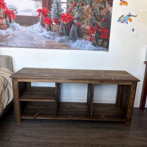 Solid Wood Bench with Deep Shelves – Large Handmade Bench for Entryway, Hallway or Bedroom Seating image 14