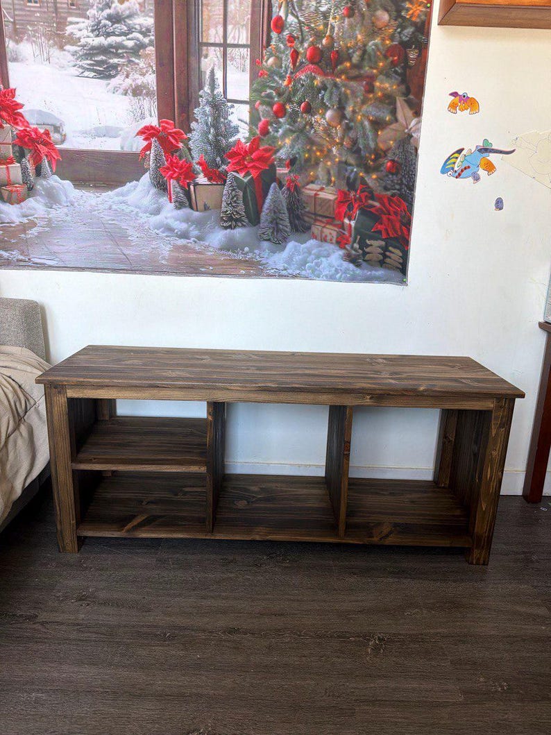 Solid Wood Bench with Deep Shelves – Large Handmade Bench for Entryway, Hallway or Bedroom Seating image 14