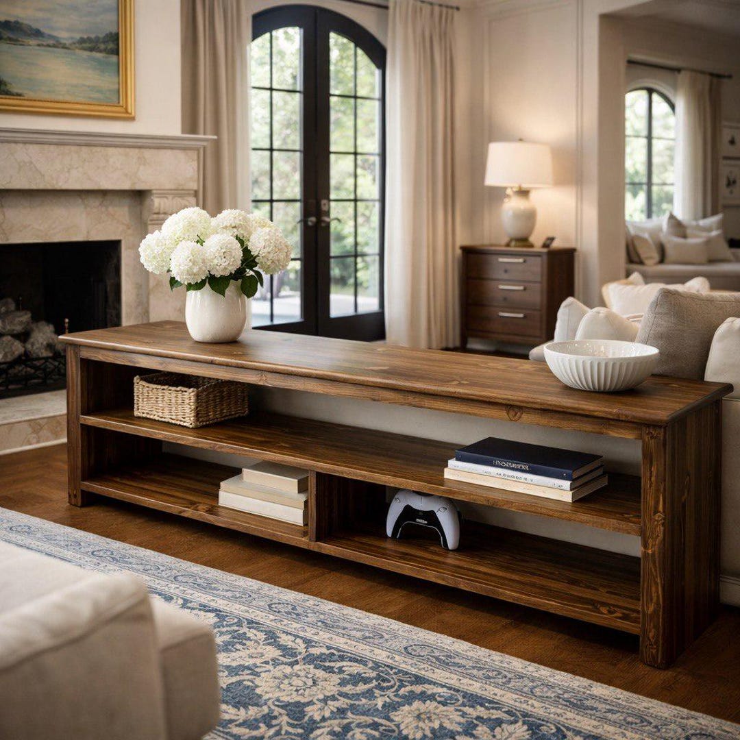 Console Bench Wood Entryway Bench With Storage Shelf – Long Rustic Console Table ...