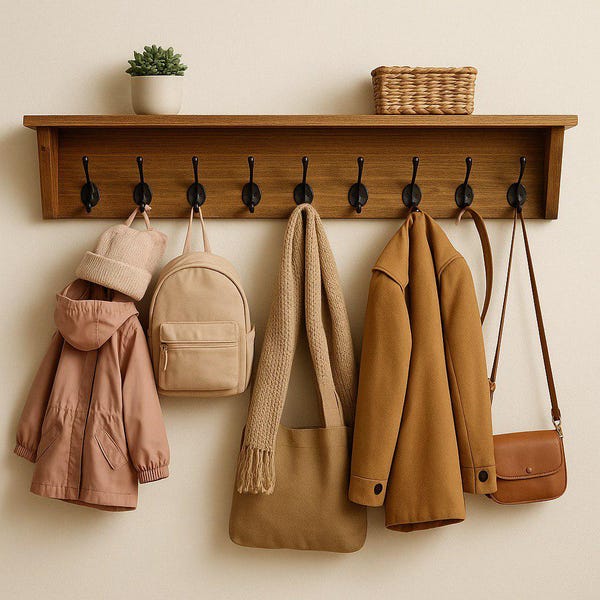 Wall Coat Rack with Shelf | Entryway Organizer | Wooden Coat Hooks | Key Holder