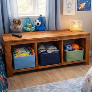 Slim Solid Wood Entryway Storage Bench | Handmade Narrow Hallway & Mudroom Furniture