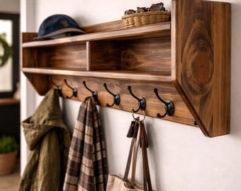 Coat Rack with Shelf – Wall Mounted Entryway Organizer and Storage with Hooks