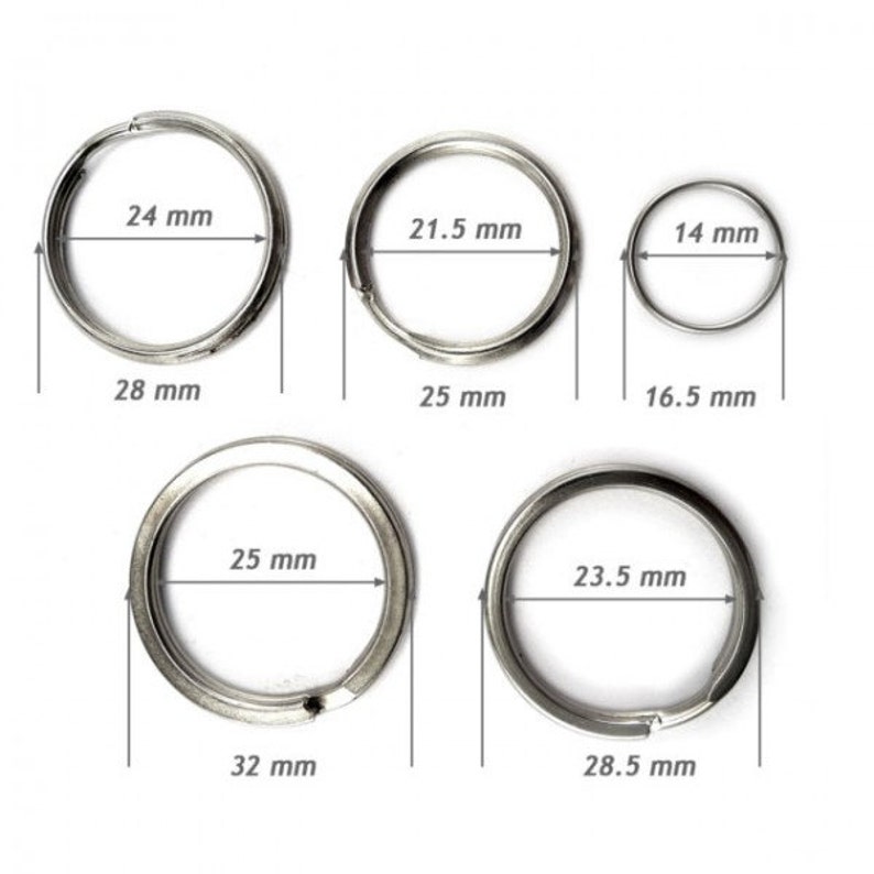 Split key rings various sizes 16 25 mm loop keyring metal | Etsy